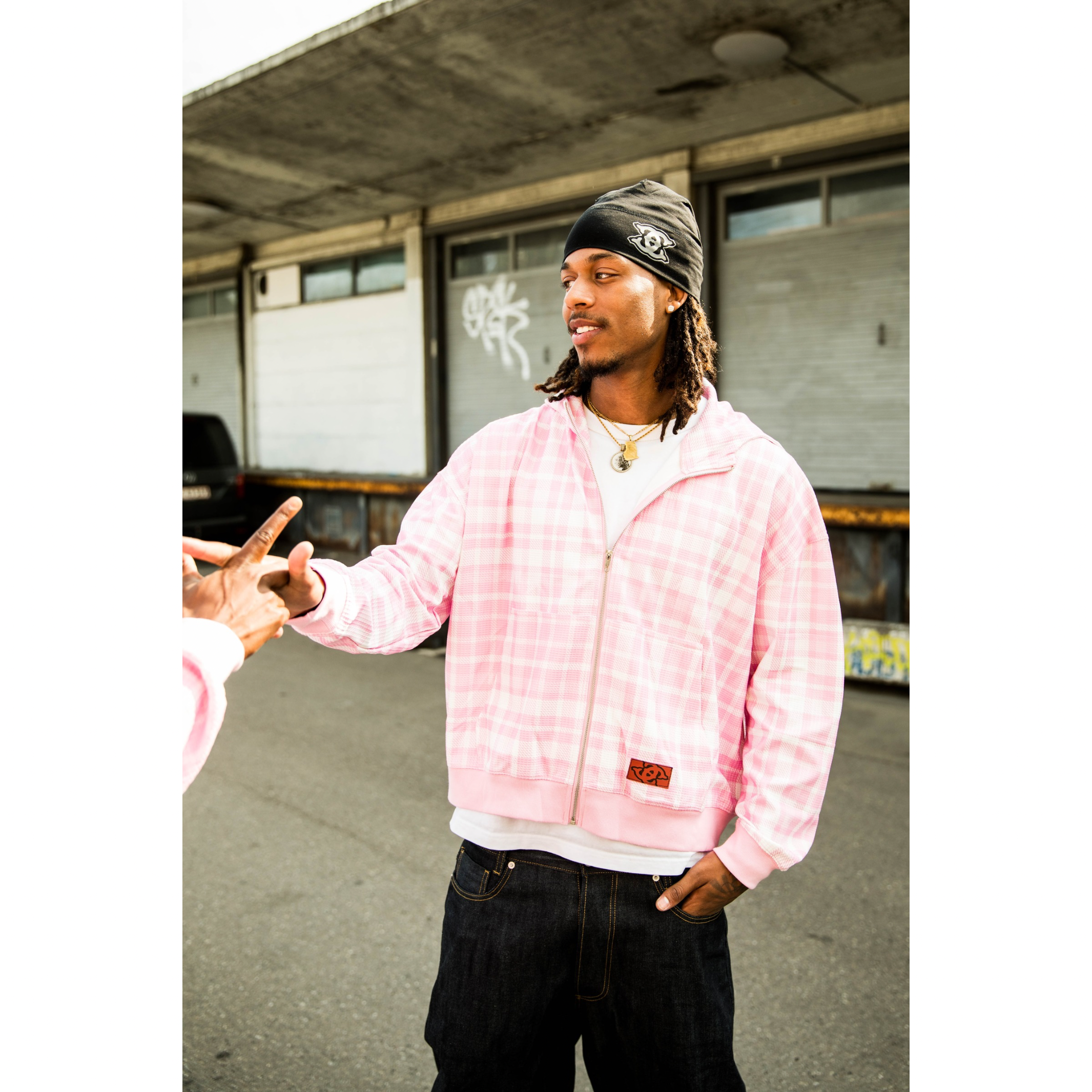 WAFFLE ZIP UP STATIC PINK – Corazon WAFFLE ZIP UP STATIC PINK – Corazon